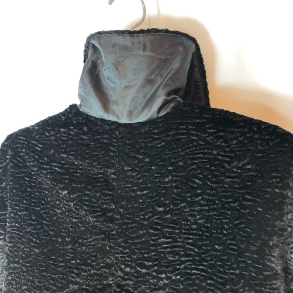 J JILL Black Faux Persian Lamb Fur Retro Style Mid-Length Coat - Picture 9 of 14